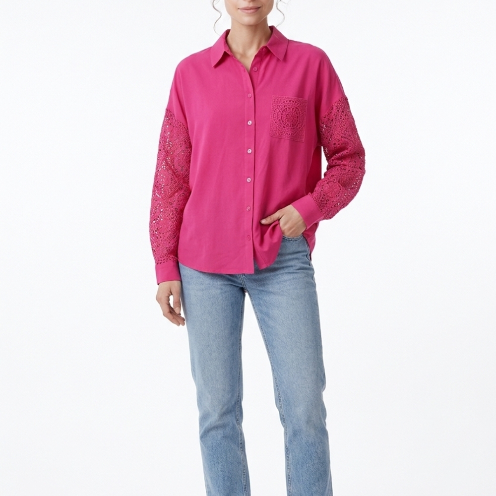 Kate & Mallory Fuchsia Button-Down Women's Dress Shirt Size Medium Athleisure